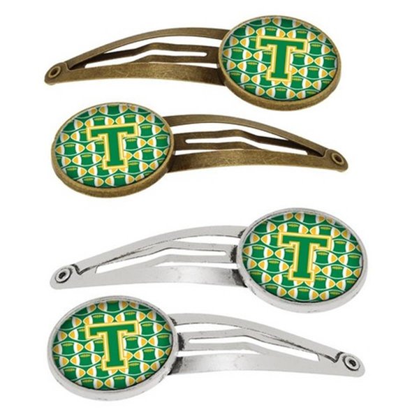 Carolines Treasures Letter T Football Green and Gold Barrettes Hair Clips, Set of 4, 4PK CJ1069-THCS4